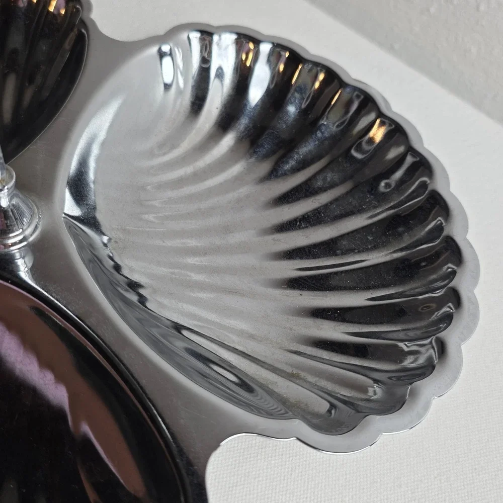 Vintage Irvinware Chrome 3 Section Shell Server Tidbit Tray Made in USA